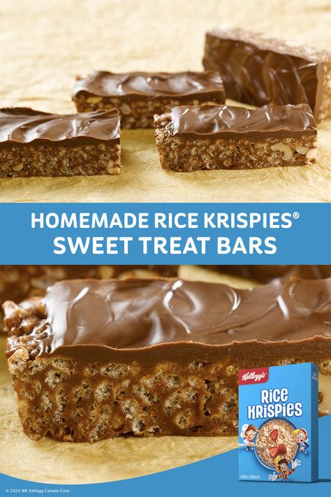 Chocolate, Peanut Butter, Rice Krispies® cereal. Mmmmmm. Get this recipe and more at www.ricekrispies.ca Desserts With Rice Krispies, Rice Krispie Brownies, Peanut Butter Rice Crispy Treats, Snickers Dessert, Homemade Rice Krispies, Chocolate Rice Crispy, Rice Krispies Cereal, Peanut Butter Rice Krispie Treats, Rice Krispies Recipe