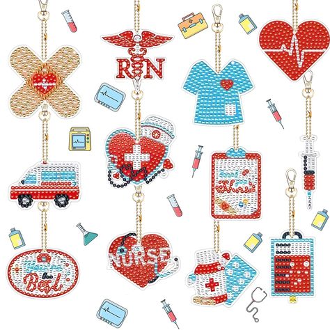 PRICES MAY VARY. 12 Assorted Styles: The package will provide you with 12 pieces of nurses week diamond art keychains, available in 12 abundant styles, and equipped with the necessary self-assembly DIY tools. They are rich in quantity and designed in nice combination for your convenient use. Nurse's Day Design: The nurse appreciation gift keychains have lovely shapes, namely nurse hat, needle, pill, brain, heart and more, are rich in colors and exquisite in design, The package contains all the n Diamond Ornaments, Art Ornaments, Nurses Week Gifts, Nurse Week, Gifts Set, Lab Tech, Nurse Appreciation Gifts, Nurse Hat, Nurses Day