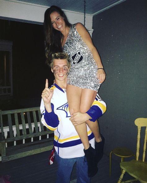 Halloween Couple Costumes. Hockey player and Stanley Cup #Couplecostumes Hockey And Stanley Cup Costume, Stanley Cup Couples Costume, Sport Couple Costumes, Hockey Halloween Costume Couple, Hockey Couple Costume, Stanley Cup And Hockey Player Costume, Sports Couples Costumes, Couple Halloween Costumes Hockey, Couple Halloween Costumes Stanley Cup