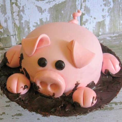 Pig Cake on MyRecipeMagic.com #cake #pig Pigs In Mud Cake, Piggy Cake, Mini Torte, Farm Cake, Pig Cake, Mud Cake, Animal Cakes, Pig Birthday, Cupcake Cake