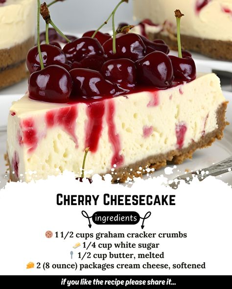 Here's the recipe for The Best Unbaked Cherry Cheesecake Ever: Ingredients for the Crust: - 🍪 1 1/2 cups graham cracker crumbs - 🧈 1/4 cup white sugar - 🥄 1/2 cup butter, melted Ingredients for the Filling: - 🧀 2 (8 ounce) packages cream cheese, softened - 🍚 1 cup white sugar - 🍋 1 teaspoon vanilla extract - 🍋 1 teaspoon lemon juice - 🥛 1 cup heavy cream Ingredients for the Topping: - 🍒 1 (21 ounce) can cherry pie filling Directions: 1. In a medium bowl, mix together the graham cracker c... Cheesecake Ideas, Fruit Salad Easy, Canned Cherries, Salad Easy, Cherry Cheesecake, Jello Recipes, Cherry Pie Filling, Graham Cracker Crumbs, Graham Cracker