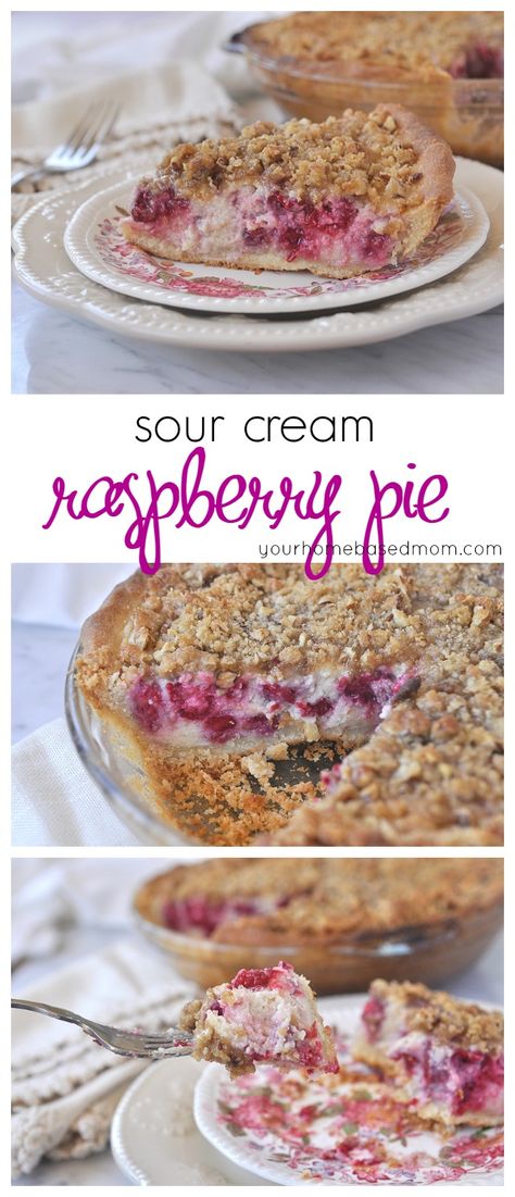 Sour Cream Raspberry Pie - your homebased mom Cake Fruit Topping, Cherry Pie Crumb Bars, Cream Cheese Cherry Pie, Raspberries Recipes, Sour Cream Pie, Raspberry Cream Pies, Fruit Topping, Bakery Goods, Dessert Pie Recipes