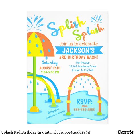 Splish Splash Birthday Party, Water Park Party, Summer Birthday Invitations, Birthday Party At Park, Splash Party, Pool Party Birthday Invitations, Park Birthday, Summer Party Invitations, Splash Park