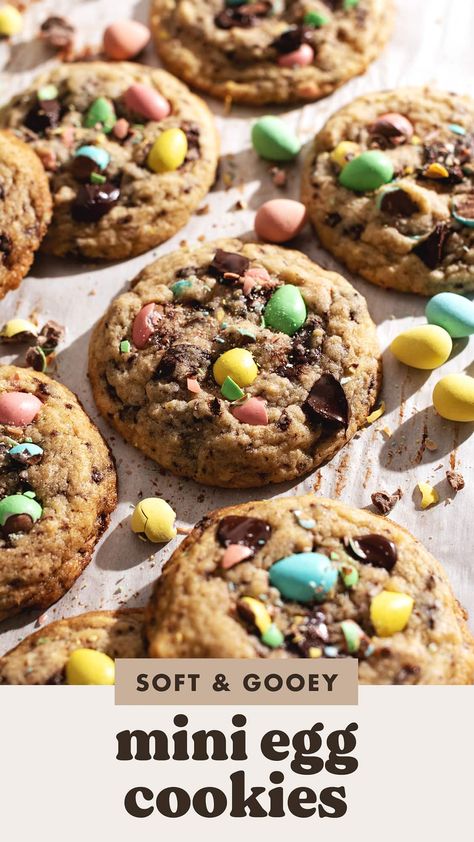 Mini egg cookies made with a soft and gooey chocolate chip cookie base full of cute pastel chocolate mini eggs. They're the perfect classic Easter cookies! #easter #minieggs #cookies | teakandthyme.com Mini Egg Cookies, Pastel Chocolate, Mini Eggs Cookies, Egg Cookies, Pastel Mini, Gooey Chocolate Chip Cookies, Cookie Base, Thyme Recipes, Ultimate Cookies