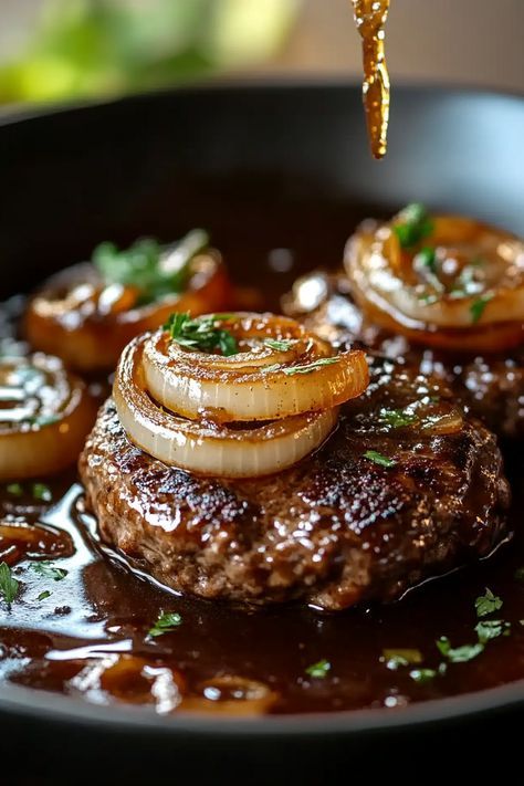 Learning To Cook Recipes, Hamburger Steak With Onions, Best Lobster Tail Recipe, Steak With Onions, Beef Patties Recipes, Burger Steak, Hamburger Steaks, Beef Steak Recipes, Hamburger Steak