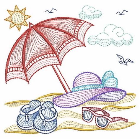 Beach Embroidery Designs Summer, Beach Embroidery Designs, Summer Embroidery Designs, Beach Embroidery, Nautical Embroidery, Embroidery Design Download, Embroidered Quilts, Quilling Paper Craft, Embroidery Flowers Pattern