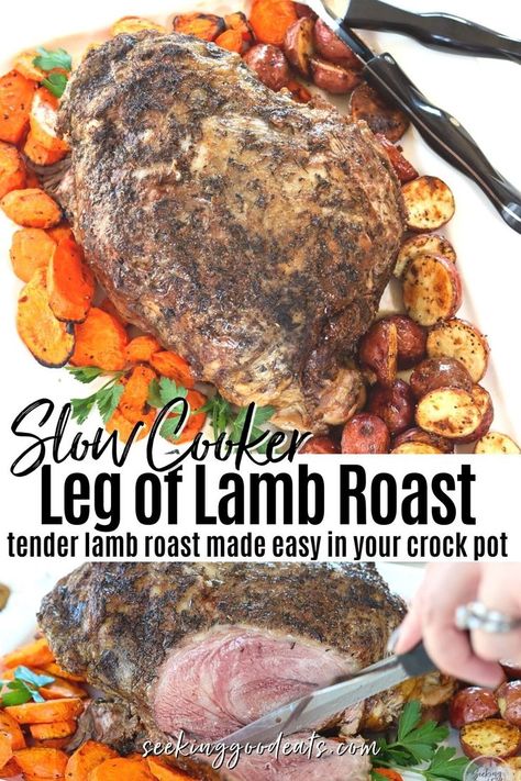 Lamb Recipes Crockpot, Slow Cooker Lamb Roast, Slow Cooked Leg Of Lamb, Lamb Leg Roast Recipes, Crockpot Lamb, Lamb Barbacoa, Lamb Roast Recipe, Lamb Leg Recipes, Slow Roast Lamb