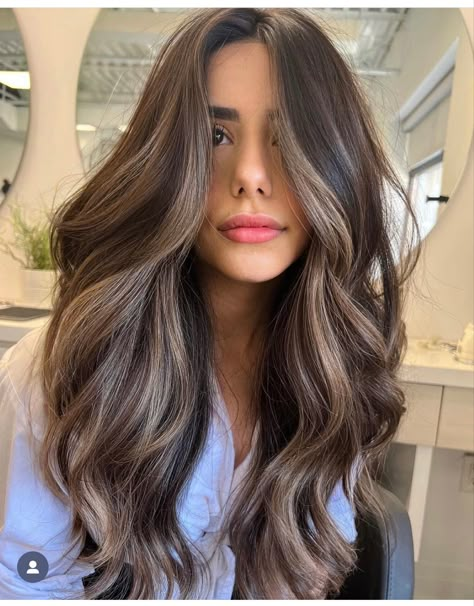 Light Brown Balayage For Fair Skin, Highlights On Lighter Brown Hair, Black Hair Beige Highlights, Long Blonde Balayage Hair Dark Roots, Brunette Hair Grey Highlights, Level 7 Hair Balayage, Malaika Arora Hair Color, Balayage For Dark Brown Hair Fair Skin, Rich Burnett Hair Color