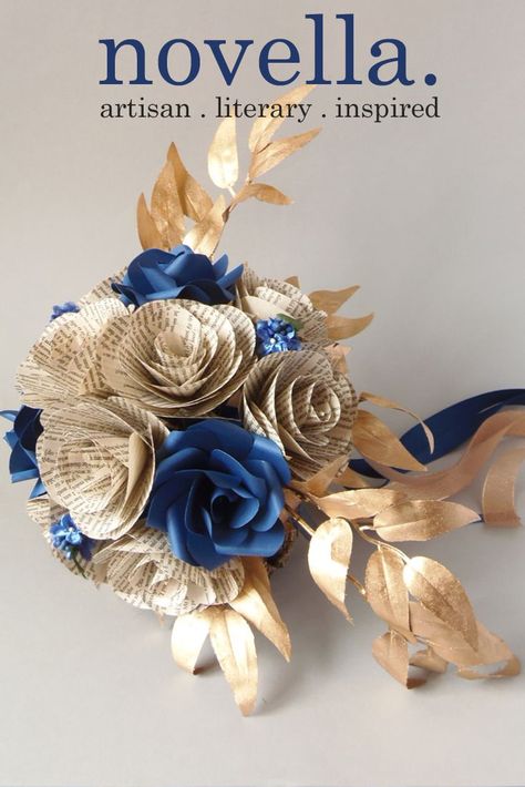 Dark Blue And Silver Wedding, Game Of Thrones Wedding Theme, Ravenclaw Wedding, Blue And White Wedding Theme, Art Deco Themed Wedding, Navy Blue And White Wedding, Book Bouquet, Gold Wedding Bouquets, Blue And Silver Wedding