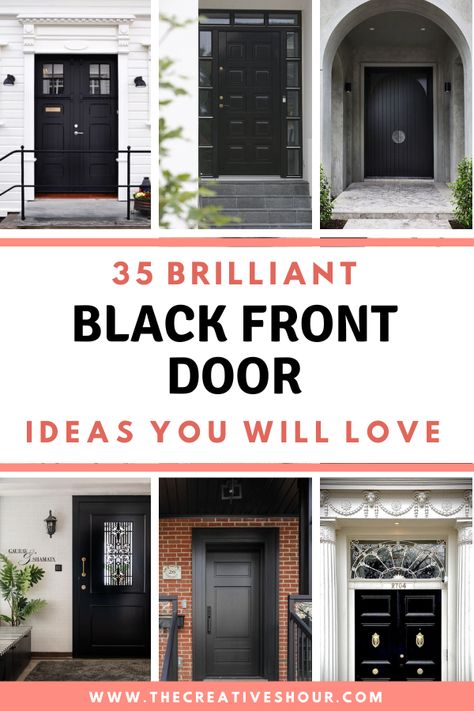 35 Stunning Black Front Door Ideas to Elevate Your Home's Curb Appeal Black Front Door Beige House, Door Handle For Black Front Door, Dark Exterior Door, Back Door Design Ideas, Grey House Black Front Door, Black Front Door With Black Hardware, Black Front Door Decor Ideas, Houses With Black Doors Exterior Colors, Farmhouse Front Door Black