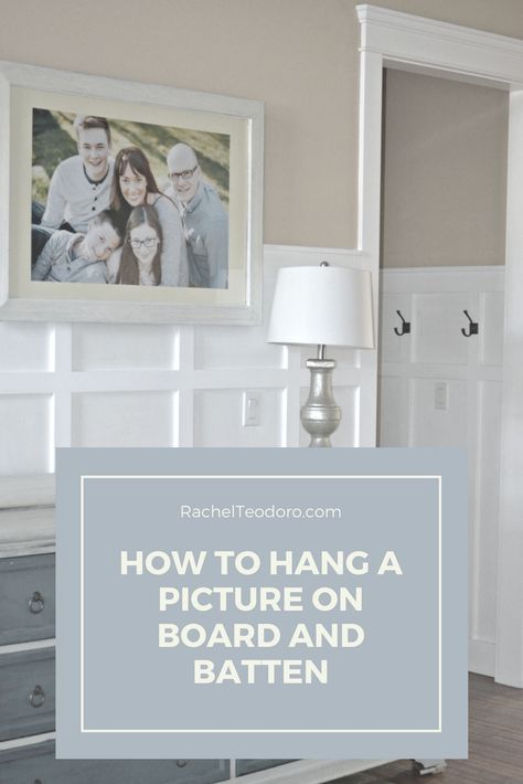 how to hang a picture on board and batten in a front craftsman home entry hallway Half Wall Ideas, Grid Board, Diy Board And Batten, Easy Home Improvement Projects, Batten Wall, Easy Home Improvement, Wall Paneling Diy, Board And Batten Wall, Funky Home Decor