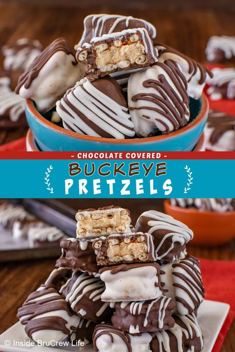 Buckeye Pretzels, Peanut Butter Ball, Pretzels Chocolate, Peanut Butter Buckeyes, Hot Chocolate Fudge, Chocolate Covered Peanuts, Party Food Dessert, Salty Treats, Covered Pretzels