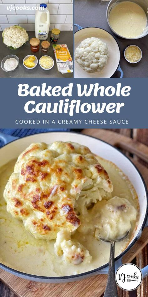 Gastroperisis Diet, Cauliflower Sauce Recipes, Cauliflower With Cheese Sauce, Cauliflower With Cheese, Cheese Sauce For Cauliflower, Cauliflower Baked, Whole Cauliflower, Cheese Pasta Bake, Vj Cooks