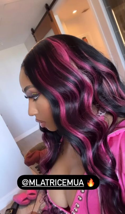 Black Hot Pink Hair, Pink Skunk Hair, Scene Haircuts, Yung Miami, Pink And Black Hair, Hot Pink Hair, Hair Color Streaks, Chocolate Hair, Quick Natural Hair Styles