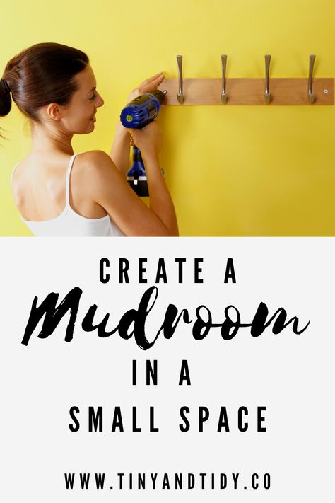 You don't need a lot of space to create a mudroom. Learn how to keep your family organized with this simple DIY small-space mudroom. Tiny Mudroom, Declutter And Organize, Small Space Diy, Family Organizer, Organize Declutter, Organize Your Home, Organizing Your Home, Simple Diy, Small Space