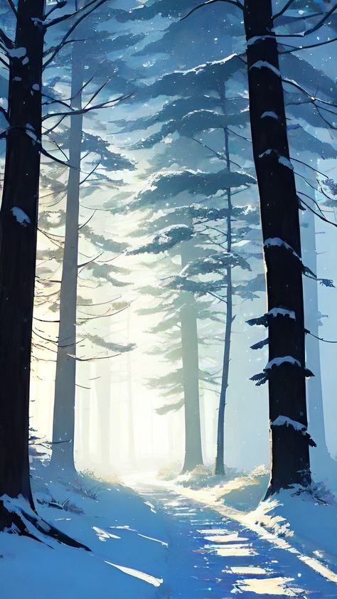 Snowy Phone Backgrounds, Winter Lofi Wallpaper, Snowy Landscape Drawing, Winter Background Drawing, Snowy Background Drawing, Snowy Landscape Art, Snowy Forest Drawing, Snowy Landscape Painting, Landscape Drawing Tutorial