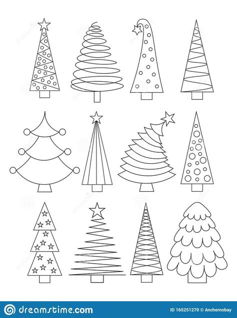 Illustration about Set of line art Christmas Trees. Outline collection of xmas sign. Stylized linear icons. Illustration of simple Christmas symbol. Illustration of icons, black, collection - 165251270 Christmas Tree Ideas Sketch, X Mas Drawing Christmas Cards, Xmas Tree Drawing Simple, Christmas Illustrations Simple, Doodle Drawings Christmas, Christmas Symbols Illustration, Christmas Tree Drawings Easy, Drawing Christmas Ornaments, Simple Xmas Drawings