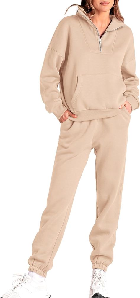 Amazon.com: BTFBM Women 2 Piece Tracksuits Fall Winter 1/4 Zip Sweatshirt Jogger Pants Matching Lounge Sets Thick Sweatsuits Pockets : Clothing, Shoes & Jewelry Matching Sweatsuit, Matching Lounge Set, Mum Fashion, Sweat Suit, Comfy Chic, New Fashion Trends, Jogger Set, Lounge Sets, Newest Trends