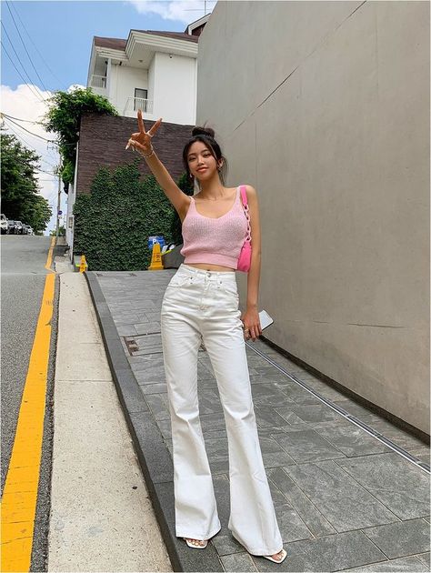 Summer Outfit Ideas Korean Style Shorts Jeans Boyfriend Jeans Summer Jeans Pants Women’s Pants Outfit Ideas Korean Style, Jeans Pants Women, White Bootcut Jeans, Outfit Ideas Korean, Boot Cut Pants, Jeans Summer, K Fashion, Summer Outfit Ideas, Summer Jeans