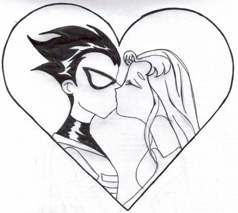 Here is a cute little thing I did in under a half hour. I love the way Starfire came out, but I am not all too enthused as to how Robin did. I like it a... Robin and Starfire Kiss 2 Robin And Starfire Kiss, Rodin Drawing, Robin And Starfire, Robin Drawing, Teen Titans Go Robin, Robin Starfire, Teen Titans Starfire, Rodin Sculpture, Family Sculpture