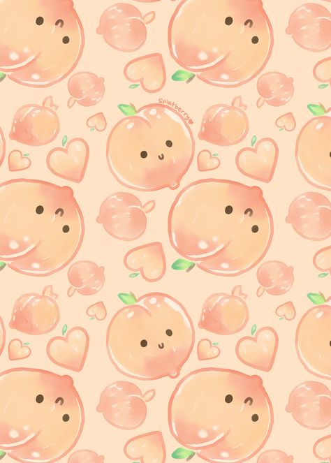 A repeating peach watercolor pattern (HD) Enjoy! 😊    #peaches #peach #hd #background #hdbackground #hdwallpaper #peachpattern #watercolor #watercolorpeach #cute Kawaii Peach Aesthetic, Peach Cute Drawing, Peach Art Aesthetic, Peach Fuzz Wallpaper, Peach Colored Wallpaper, Cute Peach Wallpaper, Peaches Background, Peach Wallpaper Aesthetic, Peach Things