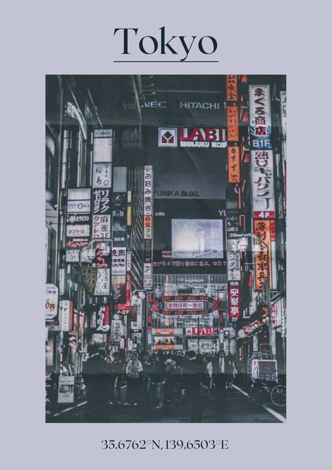 Vintage poster of the city Tokyo! Tokyo Poster, Tokyo Aesthetic, Tokyo Streets, Aesthetic Prints, Tokyo Night, Life Poster, Nantucket Style Decor, White Picture Frames, Online Posters