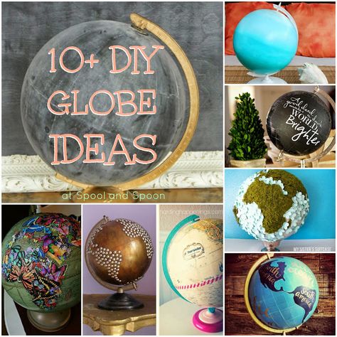 Reusing globes | ecogreenlove Globe Crafts Diy, Old Globe Ideas Diy Projects, Earth Globe Aesthetic, Diy Globe Projects, Globe Makeover, Painted Globe Diy, Globe Diy Projects, Globe Upcycle, Globe Display