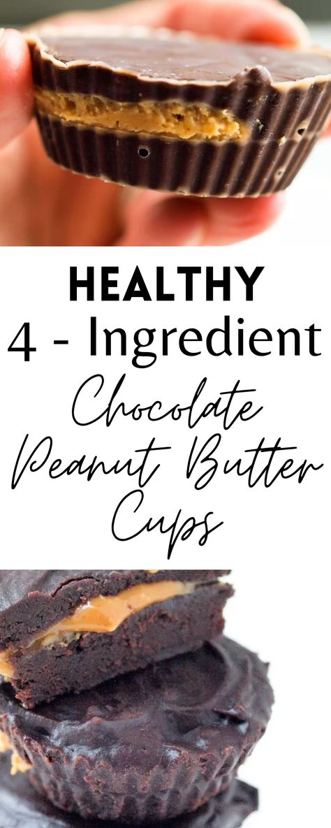 You only need 4 ingredients for these Healthy Chocolate Peanut Butter Cups! Super delicious and healthy dessert! Healthy Recees Cups, Healthy Homemade Peanut Butter, Healthy Chocolate Peanut Butter, Healthy Holiday Treats, Healthy Peanut Butter Cups, Clean Eating Vegetarian, Homemade Peanut Butter Cups, Avocado Dessert, Vegan Snack Recipes