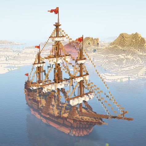 Grand Minecraft Builds, How To Build A Pirate Ship In Minecraft, Minecraft Ocean Mega Base, Minecraft Ship Interior, Minecraft Pirate Ship Tutorial, Pirate Ships Minecraft, Minecraft Pirate Ship Steering Wheel, Minecraft Sailing Ship, Minecraft Pirate Ship House