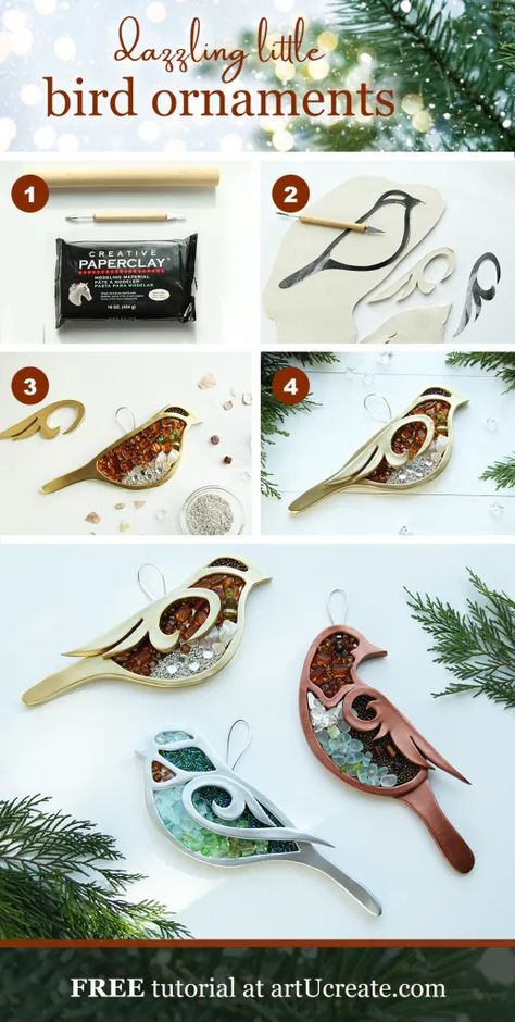 How To Make Clay Ornaments Diy Christmas, Making Clay Ornaments, Garden Ornaments Diy Homemade, Clay Xmas Decorations Diy, Paperclay Christmas Ornaments, Christmas Decorations Polymer Clay, Dry Clay Ornaments, Paper Clay Christmas Ornaments, Paper Clay Ornaments Christmas Decorations