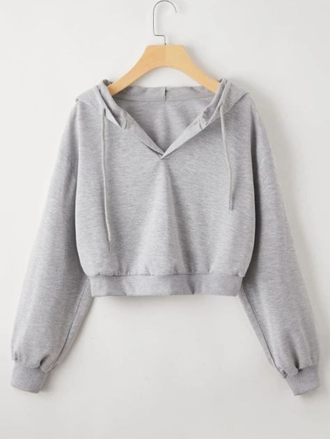 Drop Shoulder Drawstring Crop Hoodie | SHEIN USA Off The Shoulder Hoodie, Hoodie Jacket Outfit, Cropped Hoodie Outfit, Attractive Dresses, Stylish Hoodies, Fashion Sketches Dresses, Women Sweatshirts, Crop Top Hoodie, Fashionista Clothes