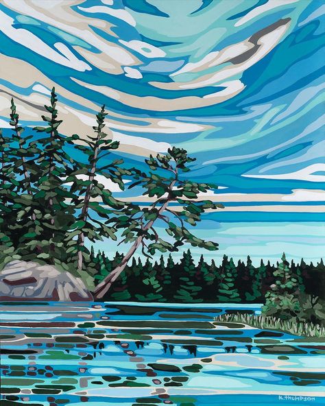 Kimberly Thompson on Instagram: “‘Tea Lake’ 30” x 24” Acrylic on Canvas Original : Sold Prints : Available www.kimberlythompsonart.com” Multi Media Art Projects, Sandblasting Ideas, Kimberly Thompson, Art Auction Projects, Canvas Art Painting Acrylic, Alberta Travel, Beach Art Painting, Whimsical Art Paintings, Landscape Art Quilts