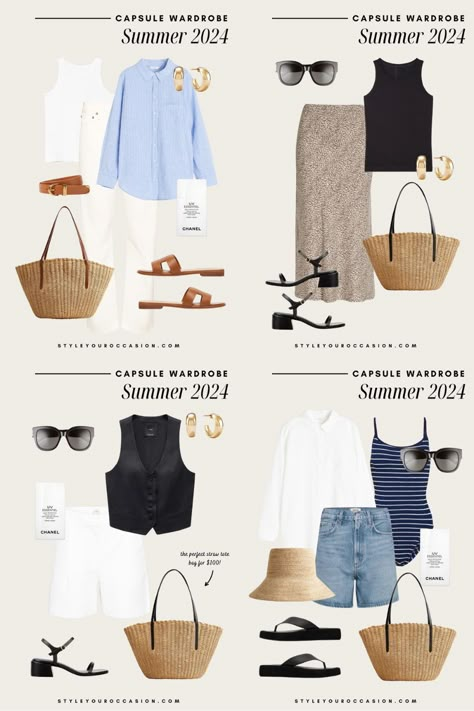 Looking for a Summer Capsule Wardrobe for 2024? This minimal and casual capsule wardrobe for summer is easy to create & great for warm weather! Whether you’re looking for light, soft, European, or casual summer capsule wardrobe ideas, we have everything you need to build the perfect minimalist summer wardrobe for women and create casual and chic women’s summer outfits. Summer outfits 2024 trends Trend Style 2024 Summer, Summer 2024 Wardrobe Capsule, Soft Classic Style Outfit Ideas, Basic Summer Outfits Minimal Chic, 2024 Minimalist Fashion, Holiday Wardrobe Capsule, Summer Wardrobe Essentials 2024, Holiday Capsule Wardrobe 2024, Capsule Wardrobe 2024 Summer