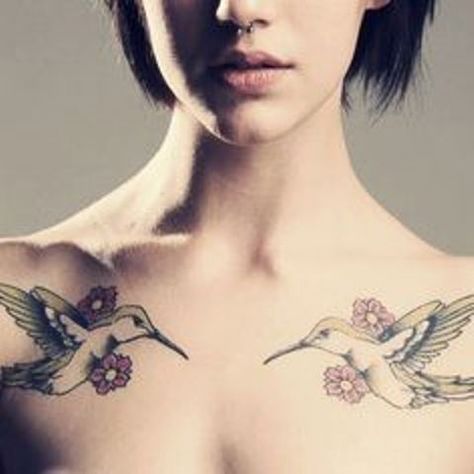 http://tattoomagz.com/chest-tattoo-designs/feminine-colibri-chest-tattoo/ Bird Chest Tattoo, Tattoo Removal Cost, Mastectomy Tattoo, Hummingbird Tattoo, Painting Tattoo, Fairy Tattoo, Tattoo Removal, Birds Tattoo, Tattoo Placement