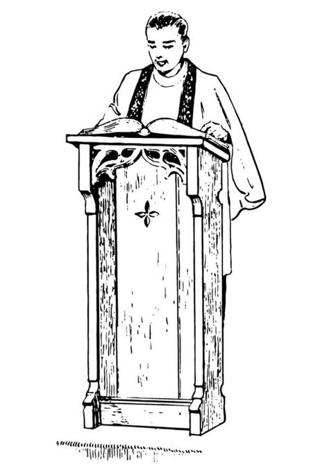 Coloring page Priest behind lectern - coloring picture Priest behind lectern. Free coloring sheets to print and download. Images for schools and education - teaching materials. Img 13254. Medieval Coloring Pages, Priest Drawing, Side View Drawing, Faith Of Our Fathers, Reading Bible, Sunday School Coloring Pages, Sunday School Crafts For Kids, Bible Coloring Pages, Free Coloring Sheets