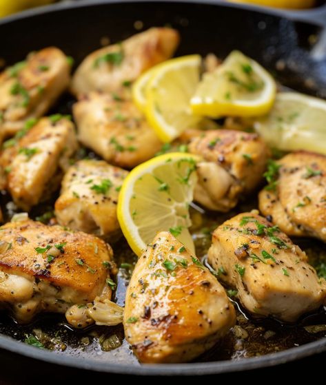 Lemon Garlic Chicken Bites – bite-sized pieces of seasoned chicken cooked to perfection with butter, garlic, and a zesty lemon twist. Chicken Wing Side Dishes, Garlic Chicken Bites, Freezable Meals, Popular Appetizers, Lemon Twist, Lemon Garlic Chicken, Seasoned Chicken, Healthy Lunch Meal Prep, Garlic Butter Chicken