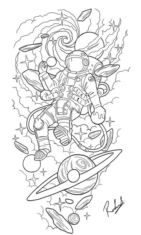 Astronaut Drawing, Astronaut Tattoo, Journal 2024, Space Coloring Pages, Tattoo Outline Drawing, Galaxy Tattoo, Desain Buklet, Cloud Tattoo, Sketch Tattoo Design