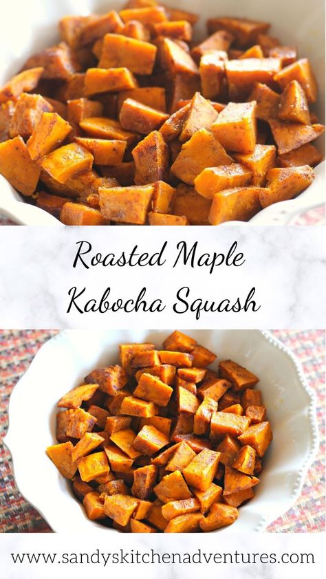 Looking for a sweet and simple side dish to serve along all those traditional savory sides? Kabocha squash has a flavor and texture similar to pumpkin and sweet potatoes so it would make a fabulous Fall side dish! Green Kabocha Squash Recipe, Kabocha Squash Recipe, Vegan Thanksgiving Dessert, Roasted Kabocha Squash, Savory Sides, Autumn Side Dishes, Lean And Green, Sugar Free Maple Syrup, Kabocha Squash