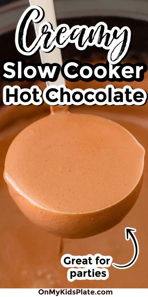 Slow Cooker Hot Chocolate (Great For A Crowd!) Unique Hot Chocolate, Crock Pot Hot Chocolate Recipe, Slow Cooker Hot Chocolate, Hot Chocolate Toppings, Crockpot Hot Chocolate, Kids Plate, Hot Cocoa Recipe, Kids Plates, Homemade Hot Chocolate