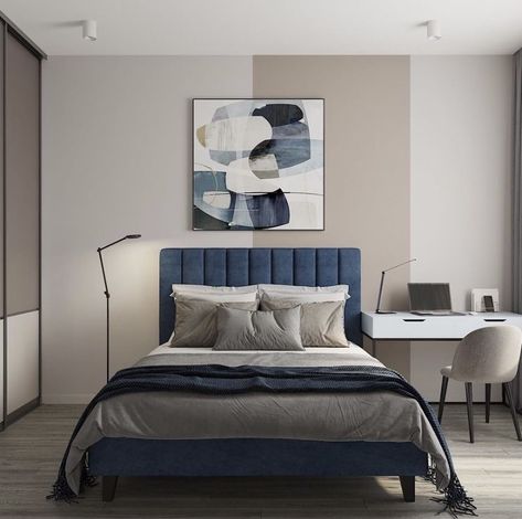 Blue And Grey Bedroom Ideas, Blue And Grey Bedroom, Teenager Bedroom Design, Grey Bedroom Ideas, White Wall Bedroom, Boys Bedroom Makeover, Stylish Bedroom Design, Simple Bedroom Design, Living Room Design Inspiration