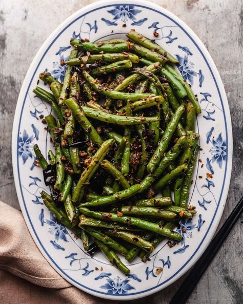 Sichuan Dry-Fried Green Beans Green Beans Vegan, Dry Fried Green Beans, Tempura Sushi, Pickled Mustard Greens, Chia Recipes, Roasted Cauliflower Steaks, Ginger Green Beans, Vegetable Quinoa, Fried Green Beans