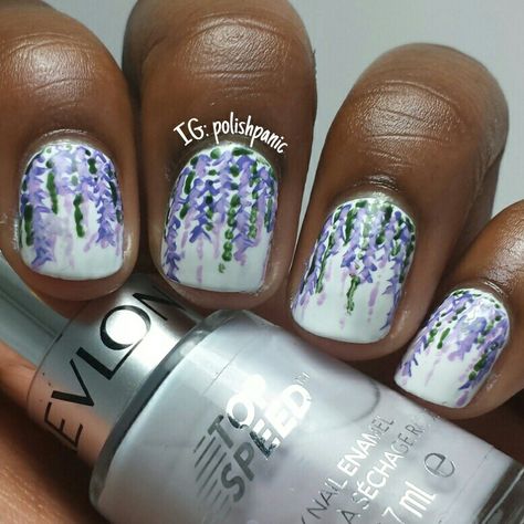 Wisteria nails. Wisteria Nail Art, Bridgerton Nail Art, Bridgerton Nails Inspired, Bridgerton Nails Ideas, Wisteria Nails, Hydrangea Nails, Bridgerton Nails, Bridgerton Brunch, Iris Nails