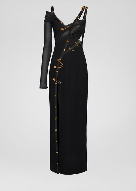 Safety Pin Evening Dress - black Dresses Versace Safety Pin, Versace Dress, Black Evening Dresses, Glam Dresses, Kpop Fashion Outfits, Stage Outfits, Kpop Fashion, Looks Style, Black Dresses