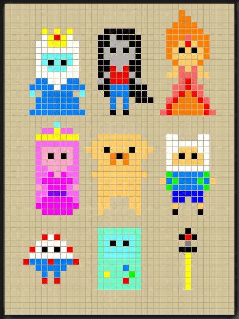 A Adventure Time perler bead patterns designed by Rosealine Black sjgf, cc, an Perler Beads Ideas, Pearl Beads Pattern, 8bit Art, Hama Beads Design, Perler Bead Templates, Diy Perler Bead Crafts, Bead Sprite, Hama Beads Patterns, Melty Beads