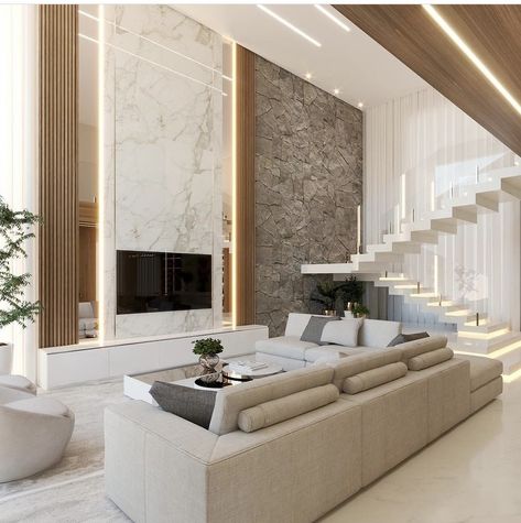 Entertainment Room Design, Staircase Design Modern, Sala Grande, Modern Exterior House Designs, Marble Wall, Entertainment Room, Staircase Design, Modern Exterior, House Exterior