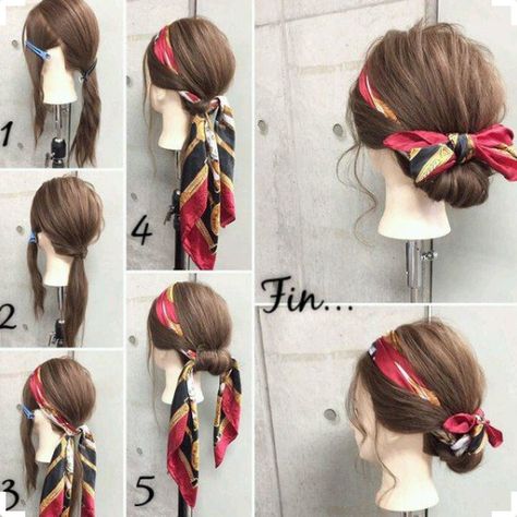 Scarf bun Hair Bun Tutorial, Peinados Fáciles Para Cabello Corto, Penteado Cabelo Curto, Braided Bun, Bad Hair, Hair Dos, Scarf Hairstyles, Hair Day, Hair Updos