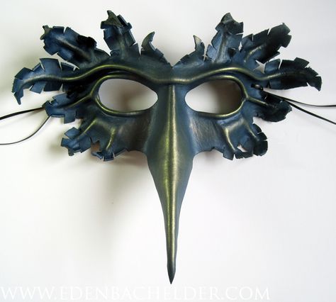 Blue and green-gold leather bird mask by shmeeden on DeviantArt Bin Chicken, Leather Masks, Raven Mask, Lady Deathstrike, Mask Project, Wolverine Claws, Art Masks, Bird Mask, Mask Patterns