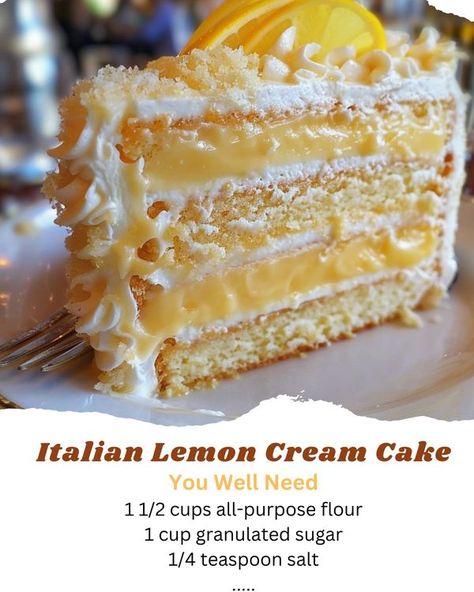 Comfort Food Recipes Italian Lemon Cake Italy, Italian Lemon Cream Cake, Cake Mix Recipes Homemade, Lemon Cream Cake, Italian Cakes, Cake Filling Recipes, Italian Cream Cakes, Italian Cake, Lemon Dessert Recipes