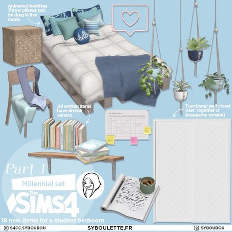 [DOWLOAD] Millennial set part 1 Beds With Throw Blankets, Millennial Bedroom, Bedroom Cc Sims 4, The Sims 4 Pack, Sims 4 Beds, Mod Furniture, Sims Packs, The Sims 4 Pc, Sims 4 Bedroom