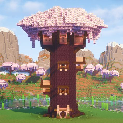 Minecraft Cherry Blossom Treehouse Tutorial Cherry Archway Minecraft, Archway Minecraft, Minecraft Cherry Blossom, Minecraft Things, Building A Treehouse, Minecraft Tutorial, Minecraft Ideas, Minecraft Designs, Tutorial Video